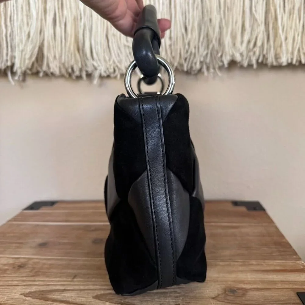 & Other Stories Black Braided Leather Suede Silver Hardware Top Handle Crossbody